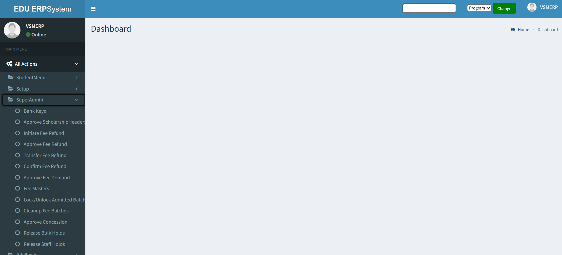 EduERP All Actions Menu